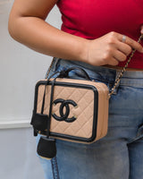 Chanel Filigree Vanity Case Medium | Black / Beige Caviar Light Gold Hardware-model