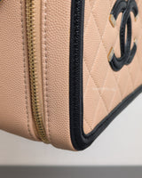 Chanel Filigree Vanity Case Medium | Black / Beige Caviar Light Gold Hardware-details