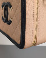 Chanel Filigree Vanity Case Medium | Black / Beige Caviar Light Gold Hardware-details