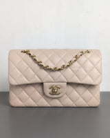 Chanel Classic Flap Small | 24K Light Beige Lambskin Light Gold Hardware-front1