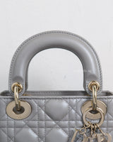 Dior Lady Dior Mini | Grey Lambskin Light Gold Hardware-details