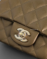 Chanel Classic Flap Mini Square | Dark Gold Caviar Light Gold Hardware-details