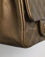 Chanel Classic Flap Mini Square | Dark Gold Caviar Light Gold Hardware-details