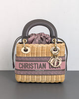 Dior Lady Dior Mini | Pink Grey Natural Wicker Gold Hardware-front1