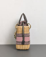 Dior Lady Dior Mini | Pink Grey Natural Wicker Gold Hardware-side