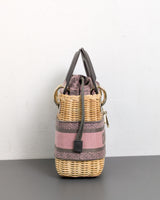 Dior Lady Dior Mini | Pink Grey Natural Wicker Gold Hardware-details