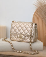 Chanel Classic Flap Mini Square | 21P Champagne Gold Lambskin Light Gold Hardware-front