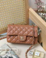 Chanel Classic Flap Mini Rectangle | 22S Caramel Lambskin Light Gold Hardware-front