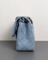 Chanel Classic Flap Small | 22B Light Blue Denim Gold Hardware-details