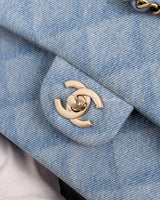 Chanel Classic Flap Small | 22B Light Blue Denim Gold Hardware-details