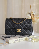 Chanel Mini Rectangle Mini Rectangle | 15C Black Caviar Brushed Gold Hardware-front