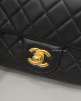 Chanel Pearl Crush Mini Square | Black Lambskin Gold Hardware-details