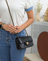 Chanel Mini Rectangle Lizard Skin | Black Brushed Gold Hardware-model