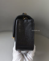 Chanel Mini Rectangle Lizard Skin | Black Brushed Gold Hardware-side