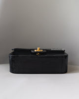 Chanel Mini Rectangle Lizard Skin | Black Brushed Gold Hardware-details