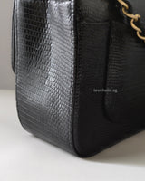 Chanel Mini Rectangle Lizard Skin | Black Brushed Gold Hardware-details
