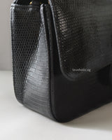 Chanel Mini Rectangle Lizard Skin | Black Brushed Gold Hardware-details