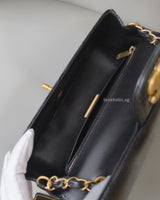 Chanel Mini Rectangle Lizard Skin | Black Brushed Gold Hardware-details