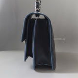 Chanel CC Box Flap Small | Dark Blue Calfskin Silver Hardware-side