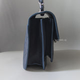 Chanel CC Box Flap Small | Dark Blue Calfskin Silver Hardware-details