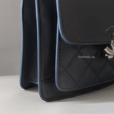 Chanel CC Box Flap Small | Dark Blue Calfskin Silver Hardware-details