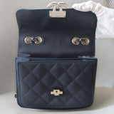 Chanel CC Box Flap Small | Dark Blue Calfskin Silver Hardware-details