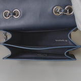 Chanel CC Box Flap Small | Dark Blue Calfskin Silver Hardware-details