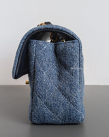 Chanel Classic Flap Mini Rectangle | 24S Blue Denim Brushed Gold Hardware-details