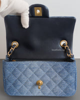 Chanel Classic Flap Mini Rectangle | 24S Blue Denim Brushed Gold Hardware-details