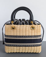 Dior Lady Dior Medium | Blue Oblique Wicker Natural Wicker Brushed Gold Hardware-back