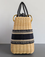 Dior Lady Dior Medium | Blue Oblique Wicker Natural Wicker Brushed Gold Hardware-details