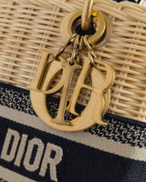 Dior Lady Dior Medium | Blue Oblique Wicker Natural Wicker Brushed Gold Hardware-details