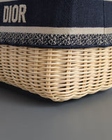 Dior Lady Dior Medium | Blue Oblique Wicker Natural Wicker Brushed Gold Hardware-details