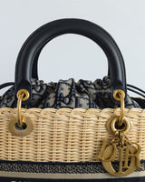 Dior Lady Dior Medium | Blue Oblique Wicker Natural Wicker Brushed Gold Hardware-details