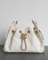 Chanel 25 Mini | White Caviar Brushed Gold Hardware-front1
