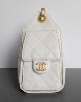 Chanel 25 Mini | White Caviar Brushed Gold Hardware-details