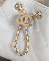 Chanel 25 Mini | White Caviar Brushed Gold Hardware-details