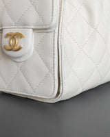 Chanel 25 Mini | White Caviar Brushed Gold Hardware-details