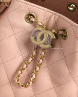 Chanel 25 Small | 26P Pink Caviar Brushed Gold Hardware-details