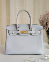 Hermes Birkin Retourne 30 | Blue Pale Taurillon Clemence Gold Hardware-front