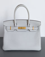 Hermes Birkin Retourne 30 | Blue Pale Taurillon Clemence Gold Hardware-front1