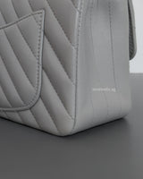 Chanel Classic Flap Chevron Mini Rectangle | Light Grey Lambskin Light Gold Hardware-details