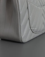Chanel Classic Flap Chevron Mini Rectangle | Light Grey Lambskin Light Gold Hardware-details