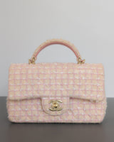 Chanel Mini Rectangle with Top Handle 24P | Tweed Pink Lambskin Light Gold Hardware-front1