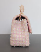 Chanel Mini Rectangle with Top Handle 24P | Tweed Pink Lambskin Light Gold Hardware-side