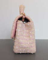 Chanel Mini Rectangle with Top Handle 24P | Tweed Pink Lambskin Light Gold Hardware-details