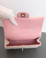 Chanel Mini Rectangle with Top Handle 24P | Tweed Pink Lambskin Light Gold Hardware-details