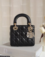 Dior Lady Dior Mini | Black Lambskin Light Gold Hardware-front