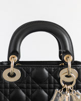 Dior Lady Dior Mini | Black Lambskin Light Gold Hardware-details