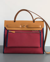 Hermes Herbag 31 Tilt Toile Officier/ Vache Hunter | Ruby/ Malta Blue Palladium Hardware-back